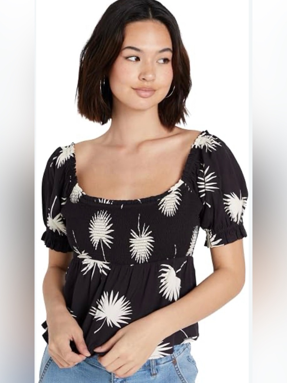 NWT VOLCOM XL Folk Yeah Shirt w Puff Sleeves, Empire Waist in black & white